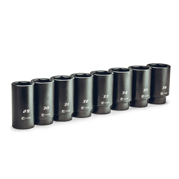 1/2 in. Drive Jumbo Deep Impact Socket Set, 29 to 36 mm, Metric, 8-Piece